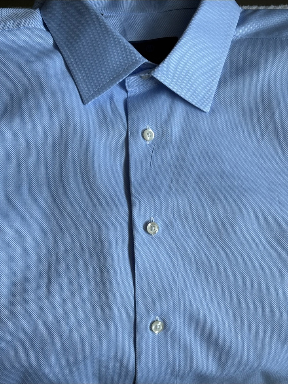 David Donahue Dress Shirt Regular Fit Blue textured Dobby Collared 18 34/35